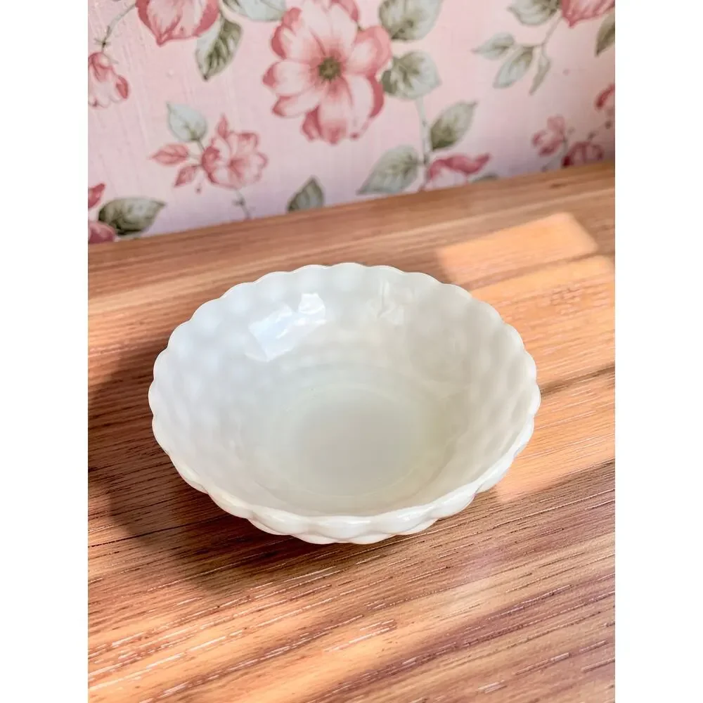 Vintage Anchor Hocking Fire King Bubble Milk Glass Bowl White Scalloped MCM